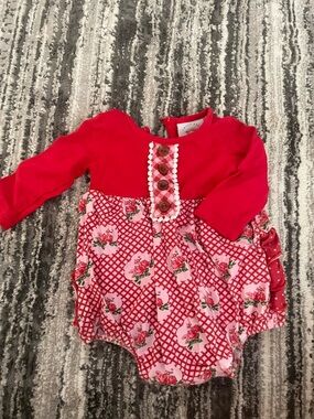 Red Floral Baby One-Piece with Decorative Buttons